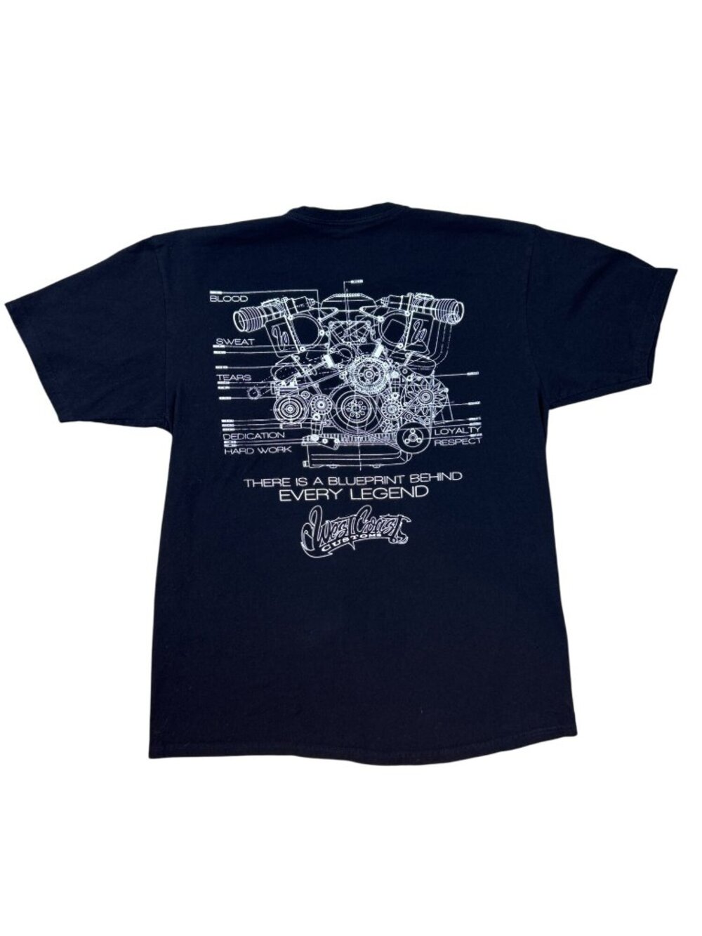 West Coast Customs T Shirt Men's L Black Engine Blueprint Graphic Short Sleeve